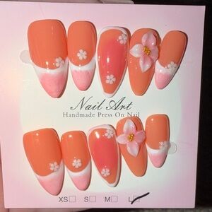 Peach Floral Handmade Press-On Nails
